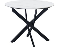 Happyment Eetkamertafel Balino - Marmerlook wit - Tuintafel rond - 4 personen - Eettafel - 100x100x76cm - Ook voor buiten