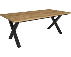 Happyment Eetkamertafel Diva - Rechthoek - 4 tot 8 personen - Premium look - Massief hout - Eettafel - X poten zwart - 200x90x75cm