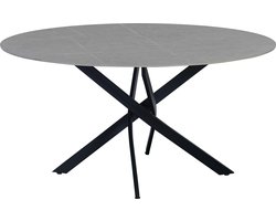 Happyment Eetkamertafel Diva - Tuintafel grijs rond - 4 personen - Marmerlook - Eettafel - 150x150x76cm - Ook voor buiten