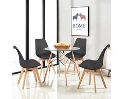 Happyment Eetkamertafel met stoelen - Woonkamerstoelen zwart - Keukentafel - Kuipstoel - Eethoek set van 4