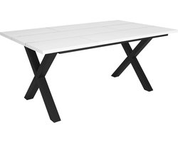Happyment Eettafel Dublin - Rechthoek - 4 tot 6 personen - Massief hout - Premium look - Eetkamertafel - Wit - X poten Zwart - 170x90x75cm