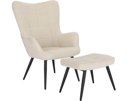 Happyment Fauteuil Deluxe - Met hocker - Armleuning - Voetenbank Woonkamer stoel - Corduroy - Beige
