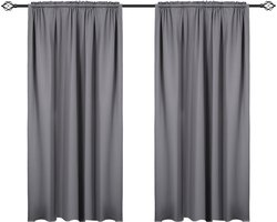Happyment Gordijnen set Diva 2 stuks - Grijs 168x229cm - Luxaflex - Verduisterend - met Plooiband - Fluweel Isolerend