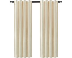 Happyment Gordijnen Set van 2 - Lichtdoorlatend & Isolerend - Beige - met Plooiband - Gordijn - 140x270 cm - Fluweel - Black friday - Kerstcadeau