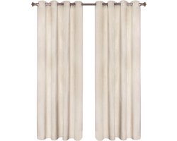 Happyment Gordijnen set Vida 2 stuks - Beige 140x225cm - Verduisterend - met Plooiband - Fluweel Isolerend