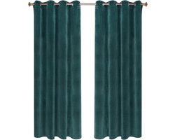 Happyment Gordijnen set Vida 2 stuks - groen 140x270cm - Verduisterend - met Plooiband - Fluweel Isolerend