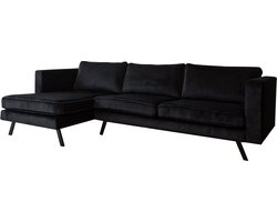 Happyment Hoekbank deluxe - Velvet - 3 zits - Bank - loungebank - lichtgrijs - 150x270 cm - Zwart