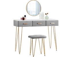 Happyment Kaptafel Deluxe - Inclusief spiegel en krukje - Grijs - Kinderen & volwassenen - Make up tafel voor meisjes - Black friday - Kerstcadeau