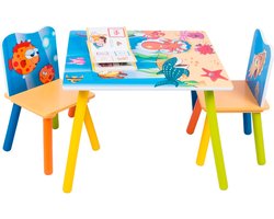 Happyment Kindertafel en 2 Stoeltjes - Kindermeubel - Speeltafel - kinderbureau - Vissen