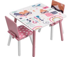 Happyment® Kindertafel en 2 Stoeltjes - Kindermeubel - Tafeltje - Speeltafel - kinderbureau - Black friday - Sinterklaas - Kerstcadeau - Roze