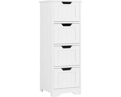 Happyment® Kolomkast badkamer staand - Badkamermeubel - Badkamerkast hoog - Wit - 4 lades - Black friday - Sinterklaas - Kerstcadeau
