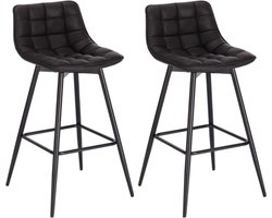 Happyment Leren barkrukken met rugleuning - Set van 2 - Ergonomisch - Keuken - barstoelen - Industrieel/Modern - Zwart - 43x35x88cm