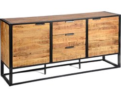 Happyment Luxe dressoir - Opbergkast - Woonkamer - Dressoirkast met 2 deuren en 3 lades- Tv meubel kast - 180x45x86cm - Mangohout