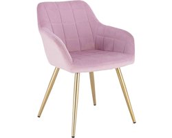 Happyment Luxe Eetkamerstoelen - Velvet Roze/goud - Fauteuils met armleuning - Woonkamerstoelen - Keukenstoelen - Kuipstoel - Set van 1