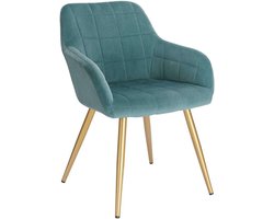 Happyment Luxe Eetkamerstoelen - Velvet Turqoise/goud - Fauteuils met armleuning - Woonkamerstoelen - Keukenstoelen - Kuipstoel - Set van 1