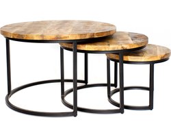 Happyment Luxe Salontafel - 3 stuks - Woonkamer - Ronde Sofa Tafel - Met Spaanplaat Blad - Eenvoudige Montage - Industrieel