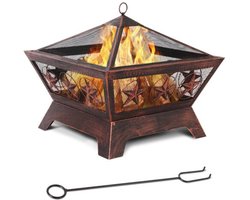 Happyment Luxe Vuurkorf - Voor buiten - Vuurpit deluxe - Met Vonkenscherm - Metaal - 61x61x23cm