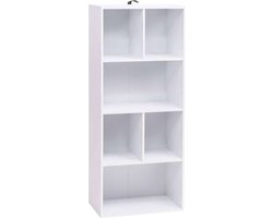 Happyment Open Boekenkast Zita - 6 Vakken - Wit - Boekenkast - Boekenrek - Woonkamer, slaapkamer en kinderkamer - Hout - 50 x 30 x 118 CM