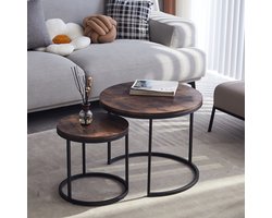 Happyment Salontafel deluxe Bruin - Set van 2 - Landelijk - Woonkamer - Rond - 60 en 40cm