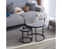 Happyment Salontafel deluxe grijs - Set van 2 - Landelijk - Woonkamer - Rond - 60 en 40cm