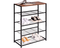 Happyment Schoenenrek Noda - 8 tot 12 paar - Schoenenbank vintage - Zwart - Voor slaapkamer of hal