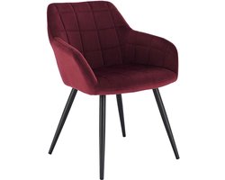 Happyment Stoel Ameri - Eetkamerstoel - Donkerrood Velvet - Zwarte Metalen poten - set van 1 - Zithoogte 47cm - deluxe