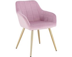 Happyment Stoel Divine - Eetkamerstoel - Roze Velvet - Gouden Metalen poten - set van 1 - Zithoogte 47cm - deluxe
