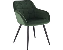 Happyment Stoel Nero - Eetkamerstoel - Donkergroen Velvet - Zwarte Metalen poten - set van 1 - Zithoogte 47cm - deluxe