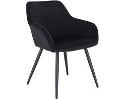Happyment Stoel Spectral - Eetkamerstoel - Zwart Velvet - Zwarte Metalen poten - set van 1 - Zithoogte 47cm - deluxe