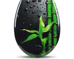 Happyment Toiletbril Antibacteriële - Met Softclose - Universeel - Toiletbrillen met bamboe print - WC Bril - Toiletzitting