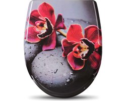 Happyment Toiletbril Antibacteriële - Met Softclose - Universeel - Toiletbrillen met rode bloem print - WC Bril - Toiletzitting