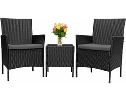 Happyment Tuinset 2 persoons - Wasbare kussens - Tuintafel met stoelen - Tuinsets - Loungeset tuinmeubels