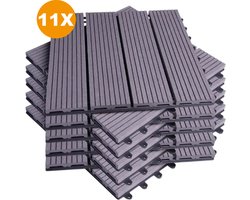 Happyment Vlondertegel 11 stuks - Terrastegel lichtgrijs - Terrasplanken - Tuintegel - Balkon, buiten vloer - 30x30cm