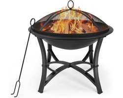 Happyment Vuurkorf modern - Voor buiten - Vuurpit deluxe - Met Vonkenscherm - Metaal - 56x56x50cm