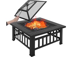 Happyment® Vuurkorf voor buiten - Vuurpit deluxe - BBQ - Met Vonkenscherm - Metaal - 81x81x32,5cm