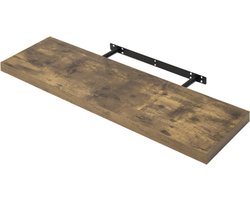 Happyment Wandplank zwevend industrieel - 100cm - Wandplanken tegen muur - Wandrek - Fotoplank - Boekenplank - Bruin - Hout
