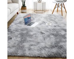 Happyment Zacht fluffy vloerkleed - Wasbaar - Hoogpolig tapijt - woonkamer, slaapkamer, kinderkamer - Grijs - 160x230cm