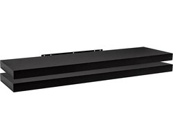 Happyment Zwarte Wandplank - 120cm - Zwevende wandplanken tegen muur - Wandrek - Fotoplank kinderkamer - Boekenplank - Hout MDF - Set van 2