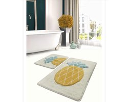 HappyNest - Badmat - Set van 2 - 60x100cm + 50x60cm - Wc Mat - Pineapple