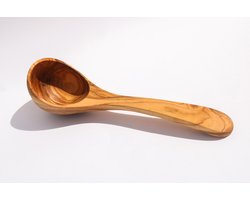 HappyWoods - Authentieke Tunesische Olijfhouten Soeplepel - Handgemaakt - Sauslepel - 25 cm - Duurzame keukenaccessoire (+ Gratis Beeswax Wood Conditioner)