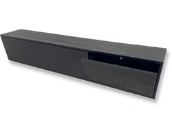 Hardhout TV Meubel - Zwart - 200 cm - 3 soft-close deuren - Push-to-Open Kliksysteem