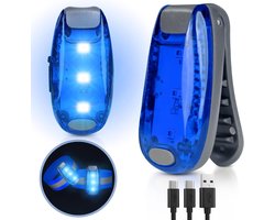 Hardloop armband - 2 stuks - LED - Veiligheidslampje - Fiets Achterlicht - LED-knipperlicht - met clip en klittenband - Oplaadbaar - Joggen veiligheidslicht - continu licht en knipperlicht - Voor op je rugzak of als armband - blauw