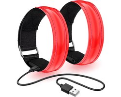 Hardloop Verlichting - 2 Stuks - Hardloopband - Wandel Armband - Sportarmband - Oplaadbaar - LED-Polsband - LED - Reflecterend Hardlooplicht - Reflecterend Hardlooplicht - Geschikt Voor Hardlopen En Fietsen - Rood