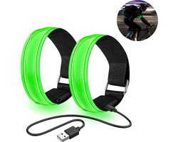 Hardloop Verlichting - 2 Stuks - Hardloopband - Wandel Armband - Wandel lampjes - Sportarmband - Oplaadbaar - LED-Polsband - Hardloop lampjes - Reflecterend Hardlooplicht - Reflecterend Hardlooplicht - Geschikt Voor Hardlopen En Fietsen - Groen