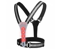 Hardloopvest - Hardloop verlichting - LED - Hardloop harnas met licht - Veiligheidsvest - Fiets/hardloop/wandel vest - Grijs - Met rode verlichting - One size - Verstelbaar - Jonyx
