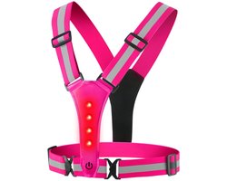 Hardloopvest - Hardloop verlichting - LED - Hardloop harnas met licht - Veiligheidsvest - Fiets/hardloop/wandel vest - Roze - Met rode verlichting - One size - Verstelbaar - Jonyx