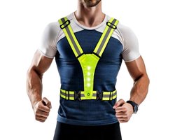 Hardloopvest – Met LED Verlichting - Voor En Achter - Reflecterend Hardloopvest – Lichtgewicht – Waterbestendig - Running Vest – Geel – One Size Fits All - Verstelbaar