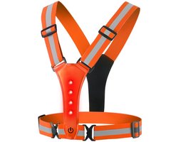 Hardloopvest - Reflecterend Hardloopvest - Reflectievest met Verlichting - Oplaadbaar inclusief USB Kabel - Hardloop Verlichting - Verstelbaar Vest - Lichtgewicht -Veiligheid en hoge zichtbaarheid voor hardlopen, joggen, wandelen en fietsen - Oranje