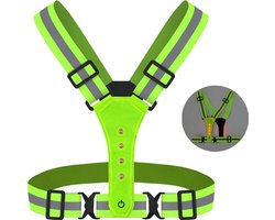 Hardloopvest - Reflecterend Hardloopvest - Reflectievest met Verlichting - Oplaadbaar inclusief USB Kabel - Hardloop Verlichting - Verstelbaar Vest - Lichtgewicht -Veiligheid en hoge zichtbaarheid voor hardlopen, joggen, wandelen en fietsen - Groen