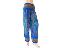 Harembroek - Yoga broek - Zomerbroek - Medium; maat 36 en 38 - voor dames en heren - Eye blauw